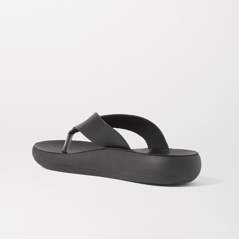 Ancient Greek Sandals Black Minimalist Leather Thong Sandals - Picture 3 of 12